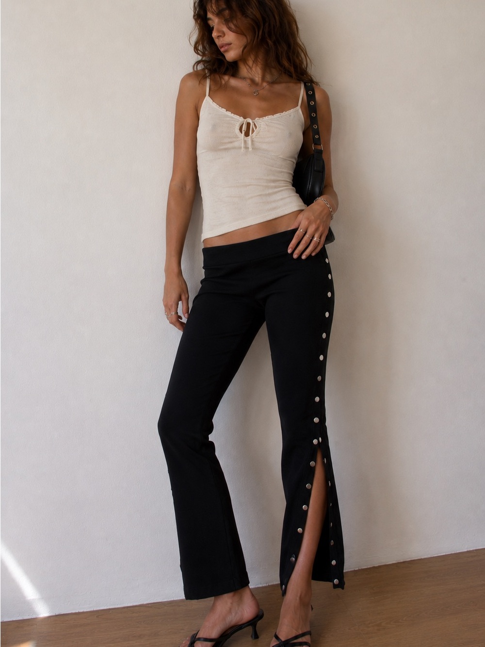NWTLovers + Friends Snap Side Pants Size Small Black Stretch Cotton Slit Leg